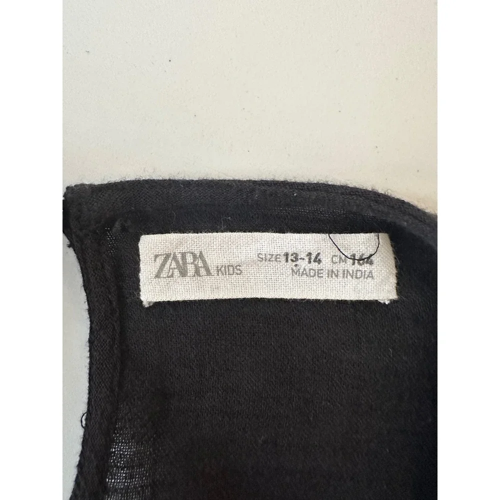 Zara Kids Dress Girls‎ Black Embroidered Floral Ruffle Long Sleeve 13-14 164cm